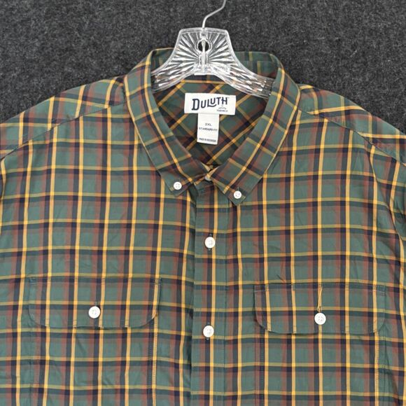 Duluth Trading Untucked Soft Skills Shirt Men's XXL Green Plaid Stretch Button - Picture 2 of 8